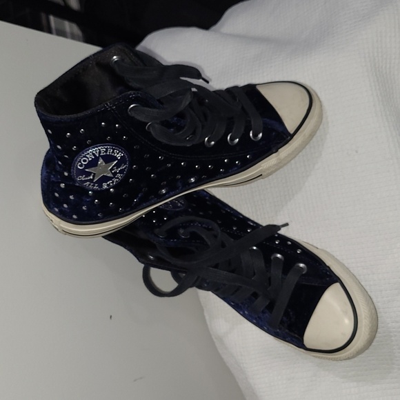 CONVERSE Velvet Size 7 Navy High-Top Sneakers with Studs - Picture 15 of 15